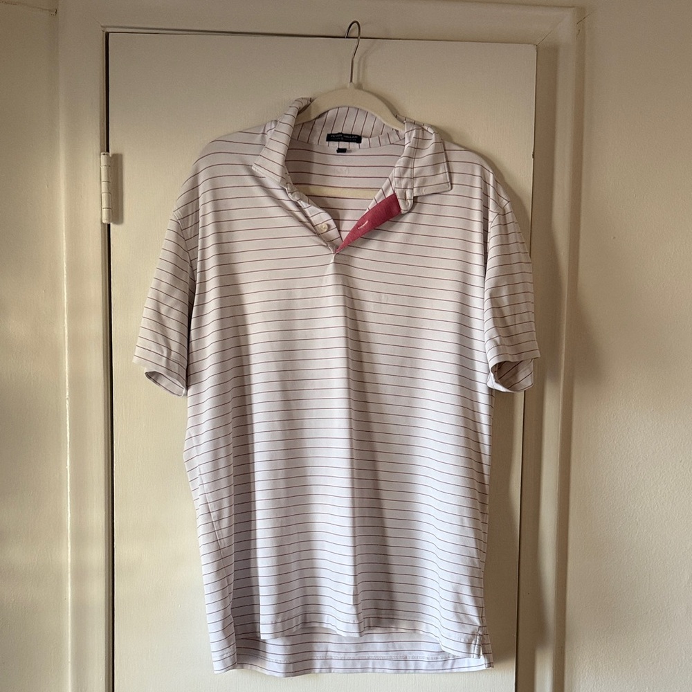 Peter Millar White and Pink Striped Polo Shirt
